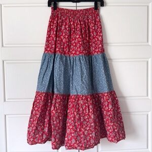 Vintage Kayo California Floral Tiered Maxi Skirt Womens Medium Boho Festival USA